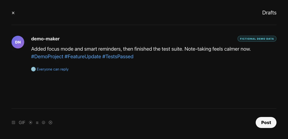 Composing a new X post with a Commitude AI summary caption